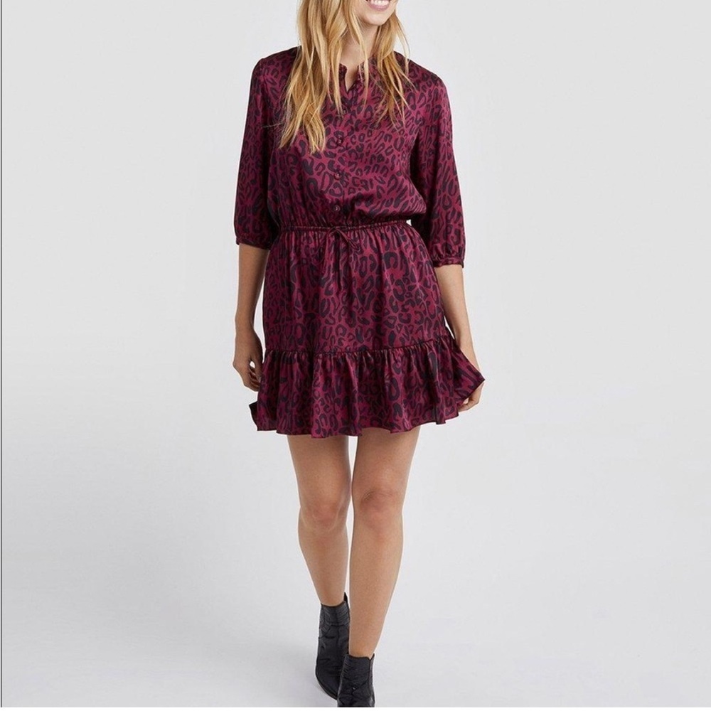 Rebecca Minkoff Dress Ollie Animal Print Fully Lined Burgundy Black Size XL